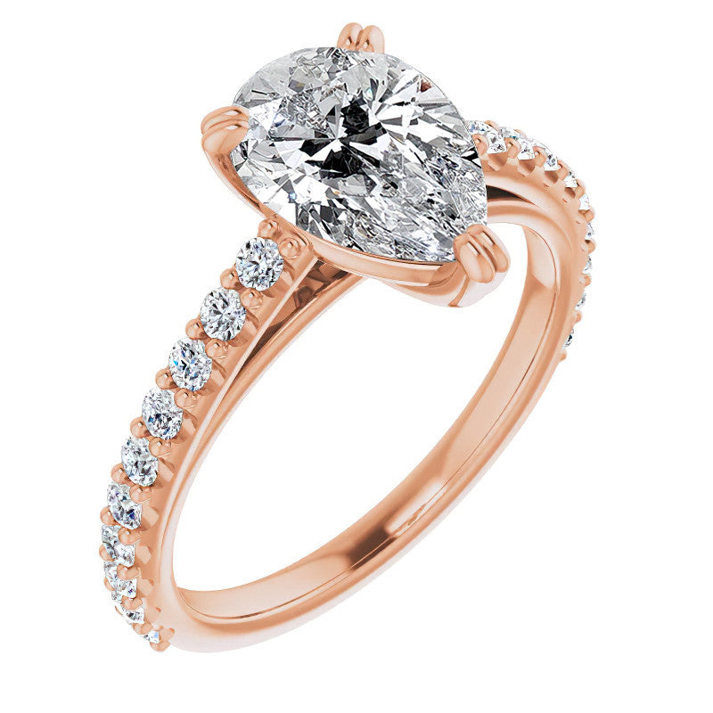 Pear Cut Moissanite Double Prong Cathedral Engagement Ring