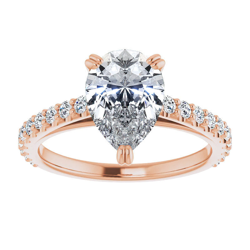 Pear Cut Moissanite Double Prong Cathedral Engagement Ring