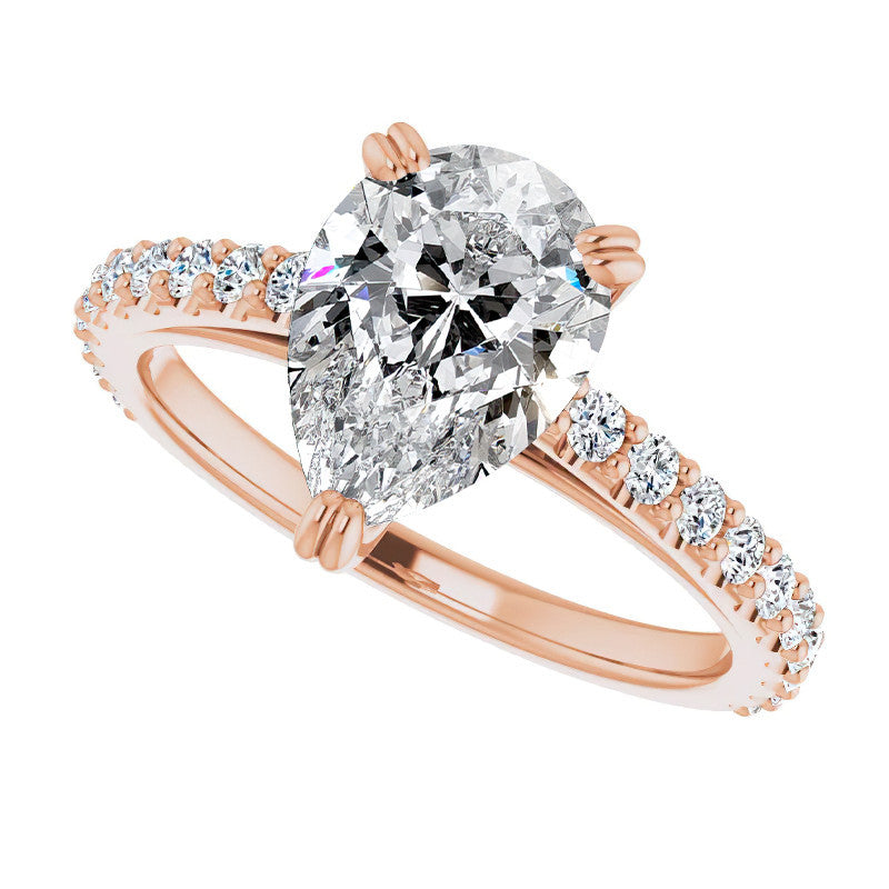 Pear Cut Moissanite Double Prong Cathedral Engagement Ring