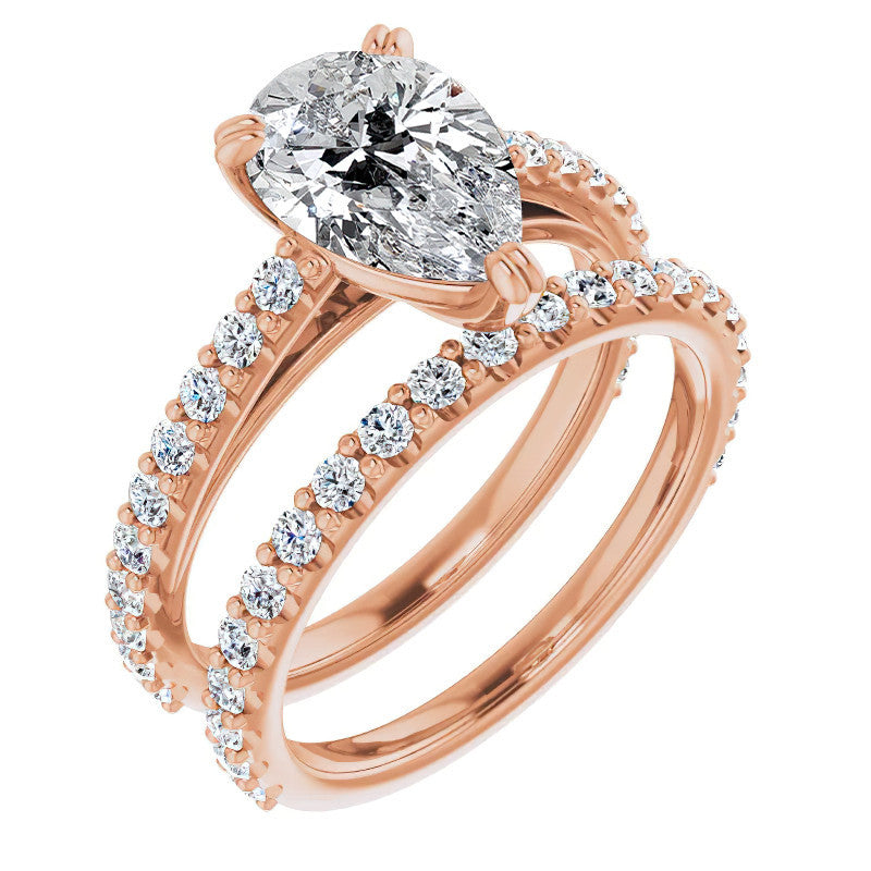 Pear Cut Moissanite Double Prong Cathedral Engagement Ring