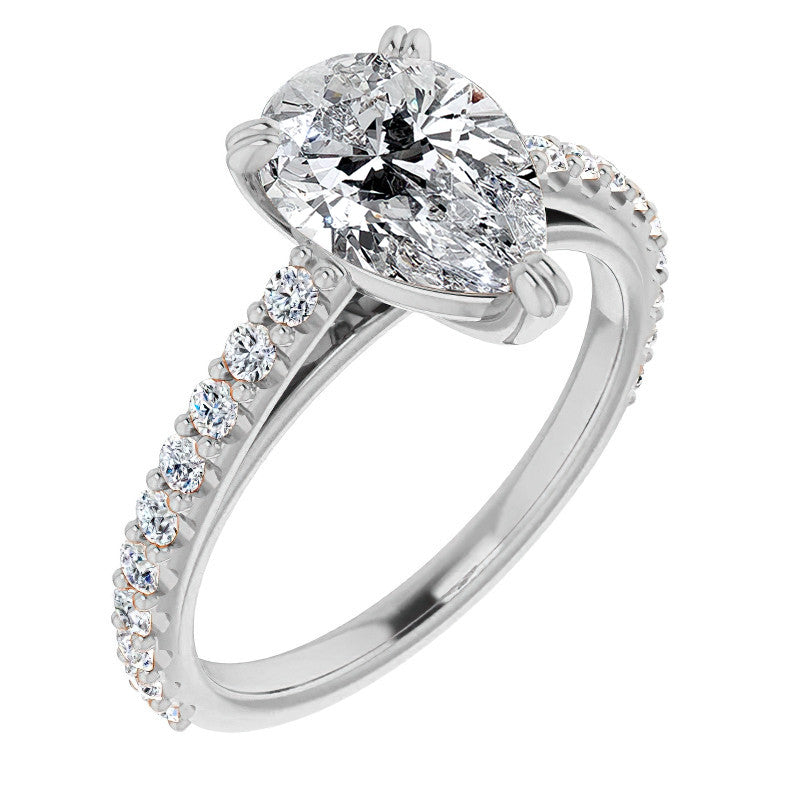 Pear Cut Moissanite Double Prong Cathedral Engagement Ring