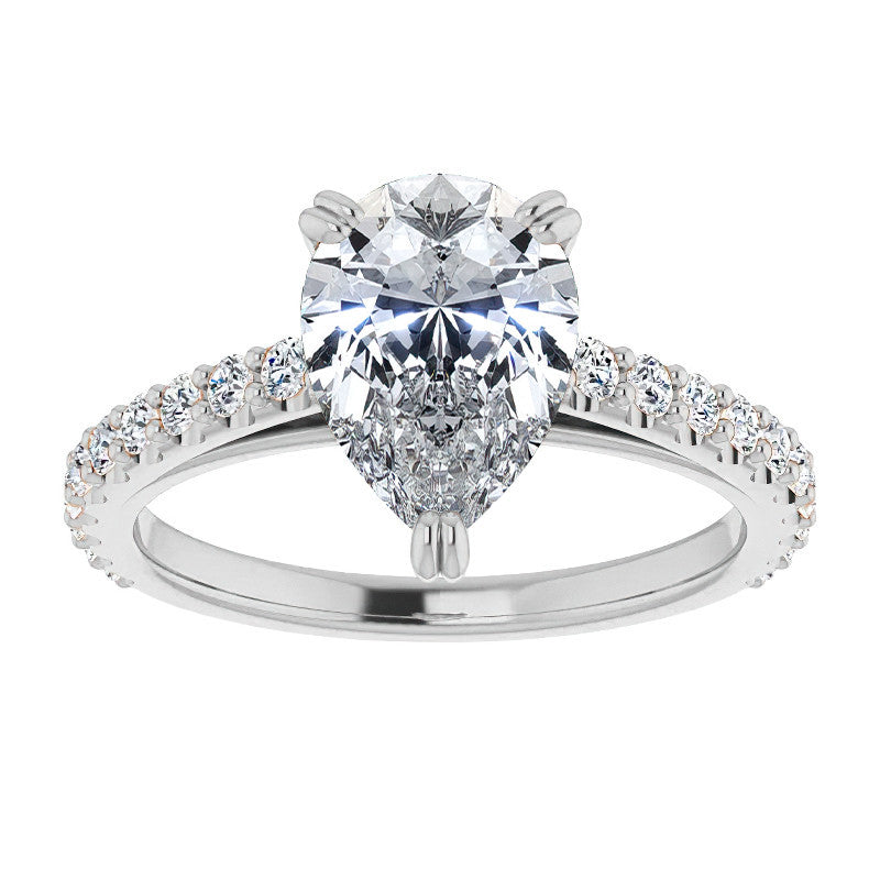 Pear Cut Moissanite Double Prong Cathedral Engagement Ring