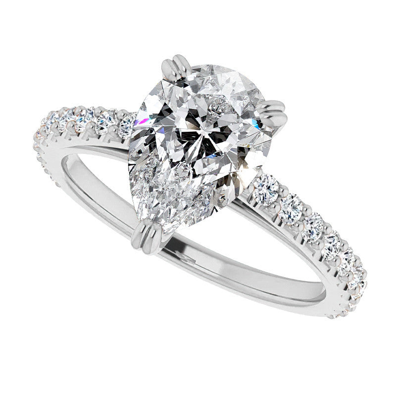 Pear Cut Moissanite Double Prong Cathedral Engagement Ring