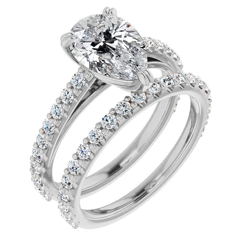 Pear Cut Moissanite Double Prong Cathedral Engagement Ring