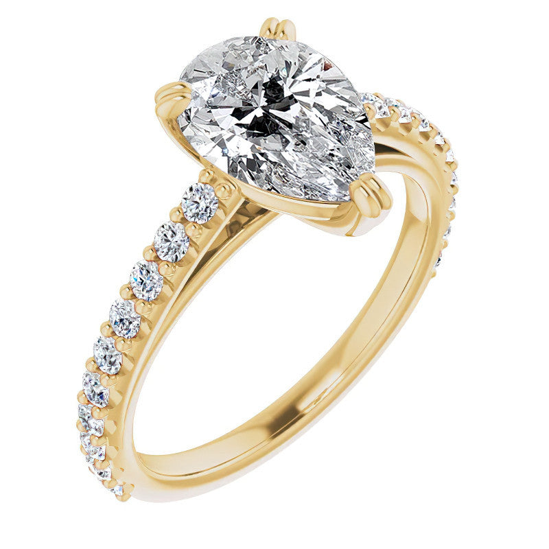 Pear Cut Moissanite Double Prong Cathedral Engagement Ring