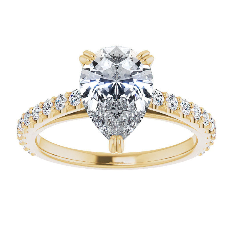 Pear Cut Moissanite Double Prong Cathedral Engagement Ring