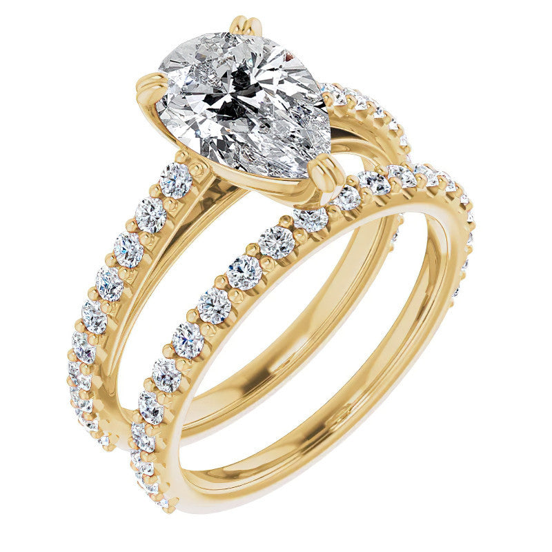 Pear Cut Moissanite Double Prong Cathedral Engagement Ring
