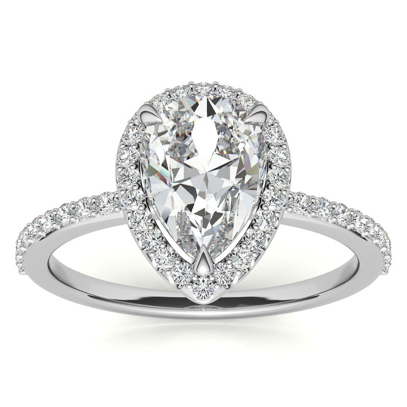 Pear Cut Moissanite Halo Engagement Ring