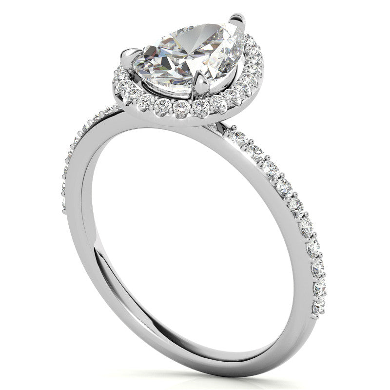 Pear Cut Moissanite Halo Engagement Ring