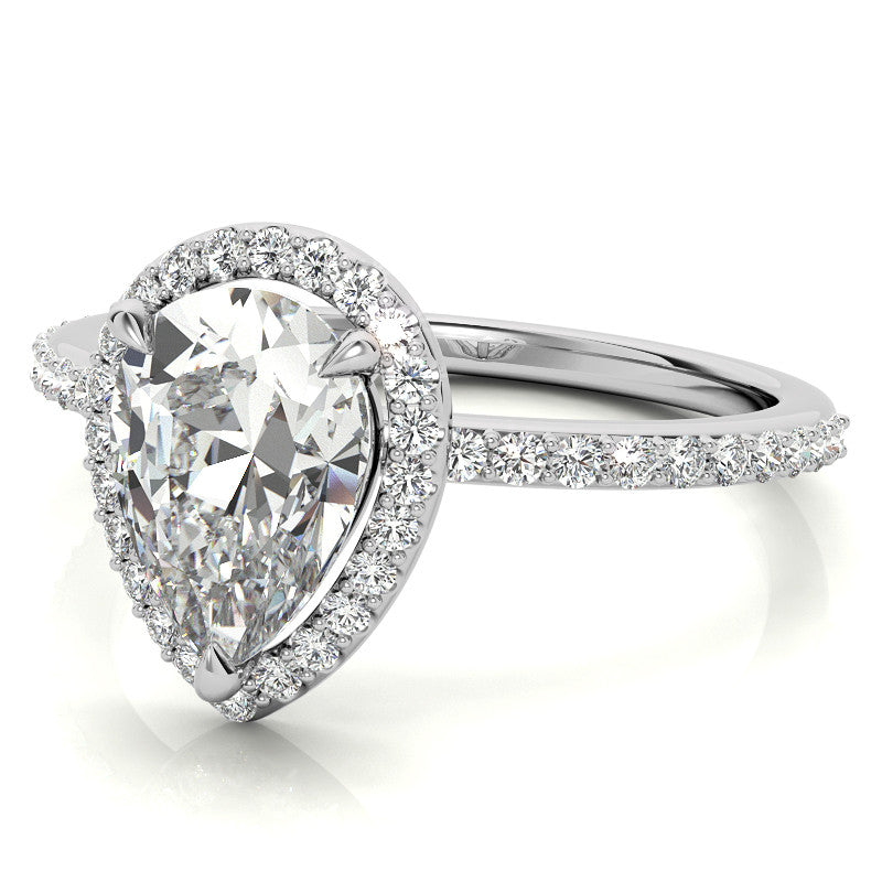 Pear Cut Moissanite Halo Engagement Ring