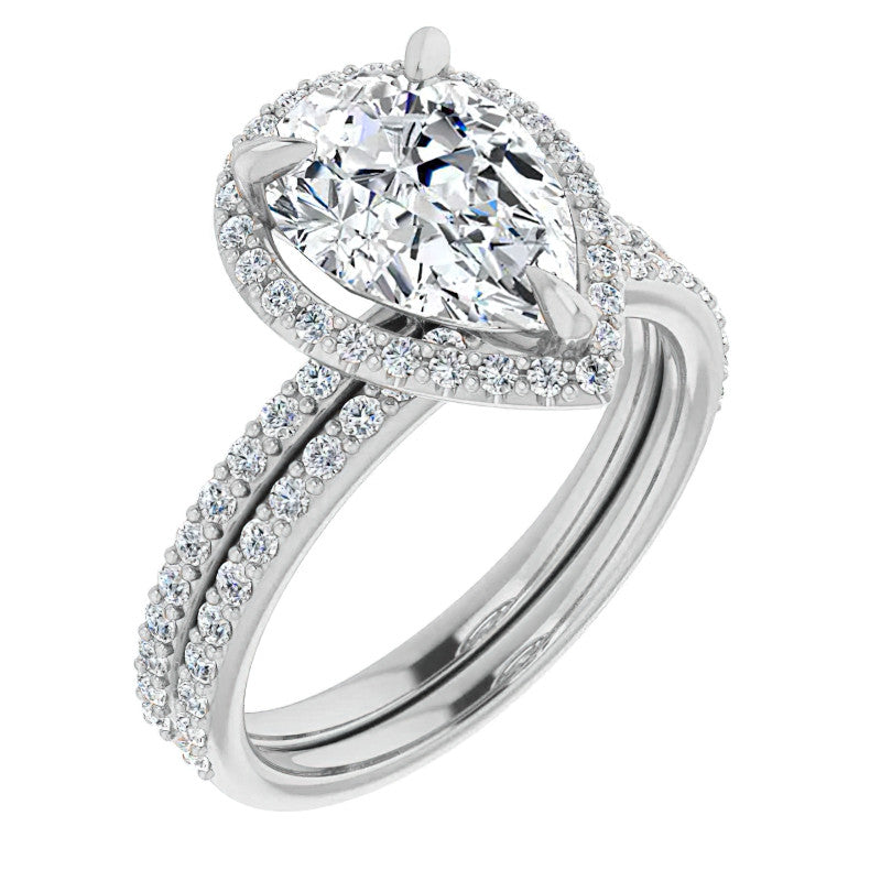 Pear Cut Moissanite Halo Engagement Ring