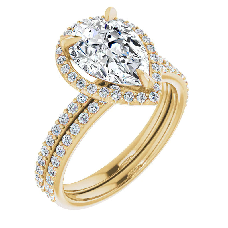 Pear Cut Moissanite Halo Engagement Ring