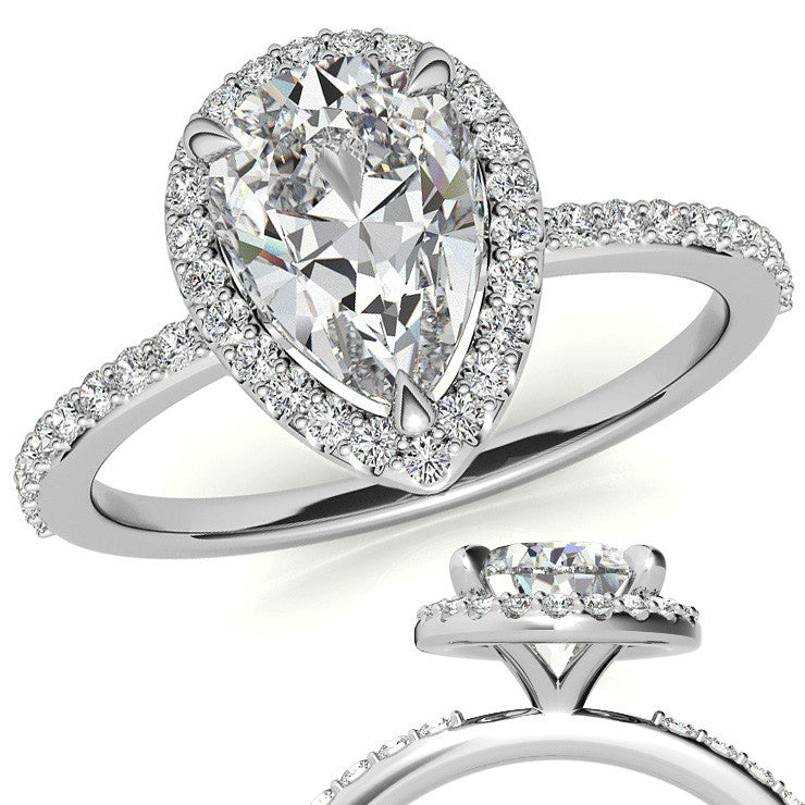 Pear Cut Moissanite Halo Engagement Ring
