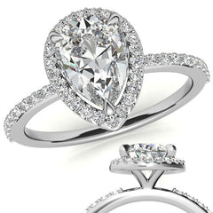 Pear Cut Moissanite Halo Engagement Ring