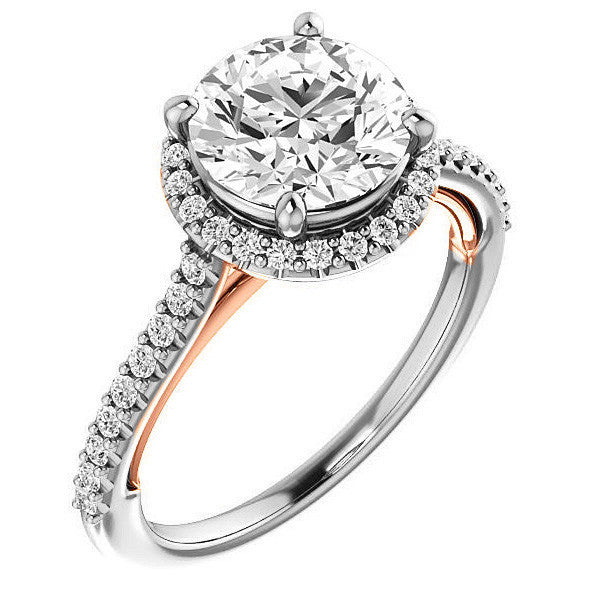 Round Brilliant Cathedral Halo Engagement Ring with Heart Accent