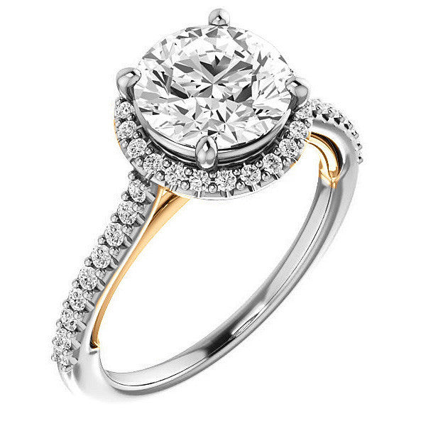Round Brilliant Cathedral Halo Engagement Ring with Heart Accent