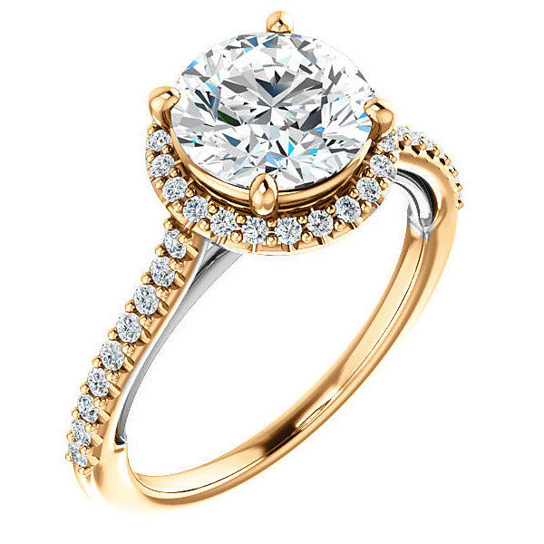 Round Brilliant Cathedral Halo Engagement Ring with Heart Accent