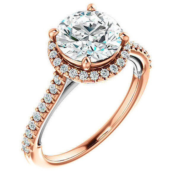 Round Brilliant Cathedral Halo Engagement Ring with Heart Accent
