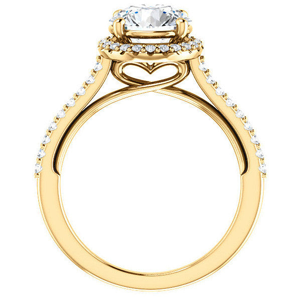 Round Brilliant Cathedral Halo Engagement Ring with Heart Accent
