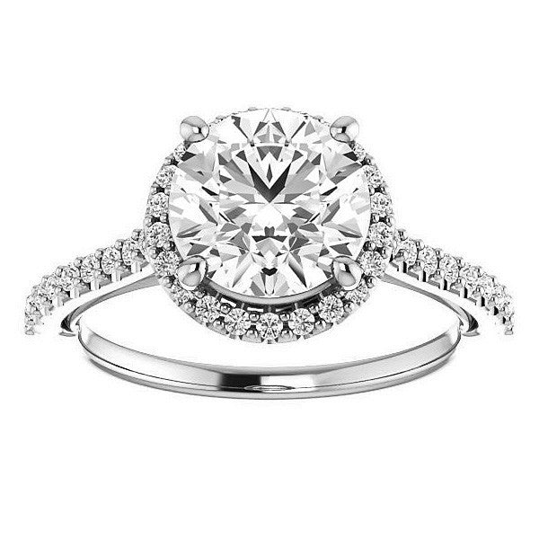 Round Brilliant Cathedral Halo Engagement Ring with Heart Accent