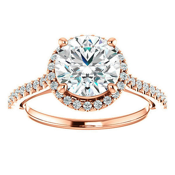 Round Brilliant Cathedral Halo Engagement Ring with Heart Accent