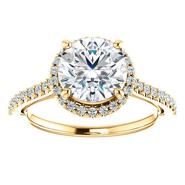 Round Brilliant Cathedral Halo Engagement Ring with Heart Accent