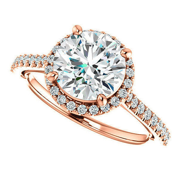 Round Brilliant Cathedral Halo Engagement Ring with Heart Accent