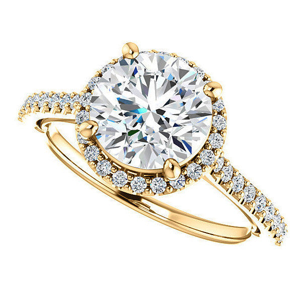 Round Brilliant Cathedral Halo Engagement Ring with Heart Accent