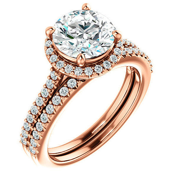 Round Brilliant Cathedral Halo Engagement Ring with Heart Accent