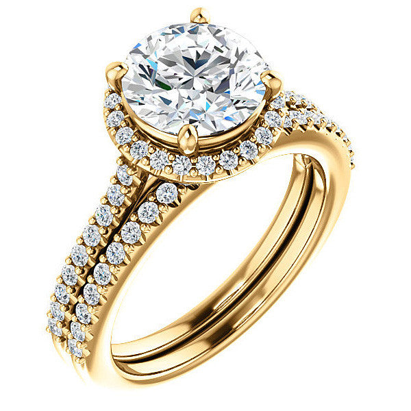 Round Brilliant Cathedral Halo Engagement Ring with Heart Accent