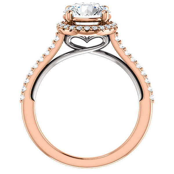 Round Brilliant Cathedral Halo Engagement Ring with Heart Accent