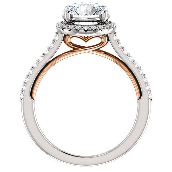 Round Brilliant Cathedral Halo Engagement Ring with Heart Accent