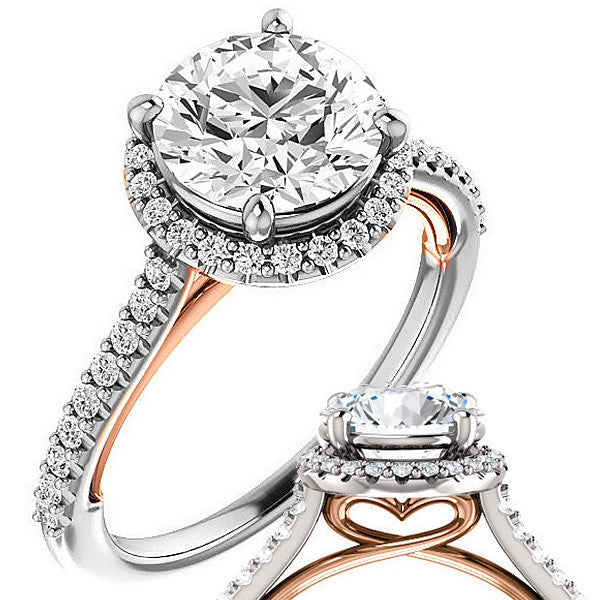 Round Brilliant Cathedral Halo Engagement Ring with Heart Accent