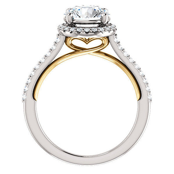 Round Brilliant Cathedral Halo Engagement Ring with Heart Accent
