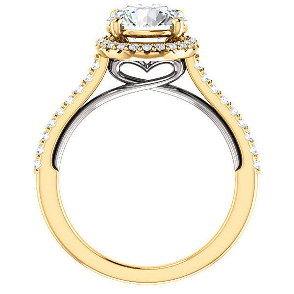 Round Brilliant Cathedral Halo Engagement Ring with Heart Accent