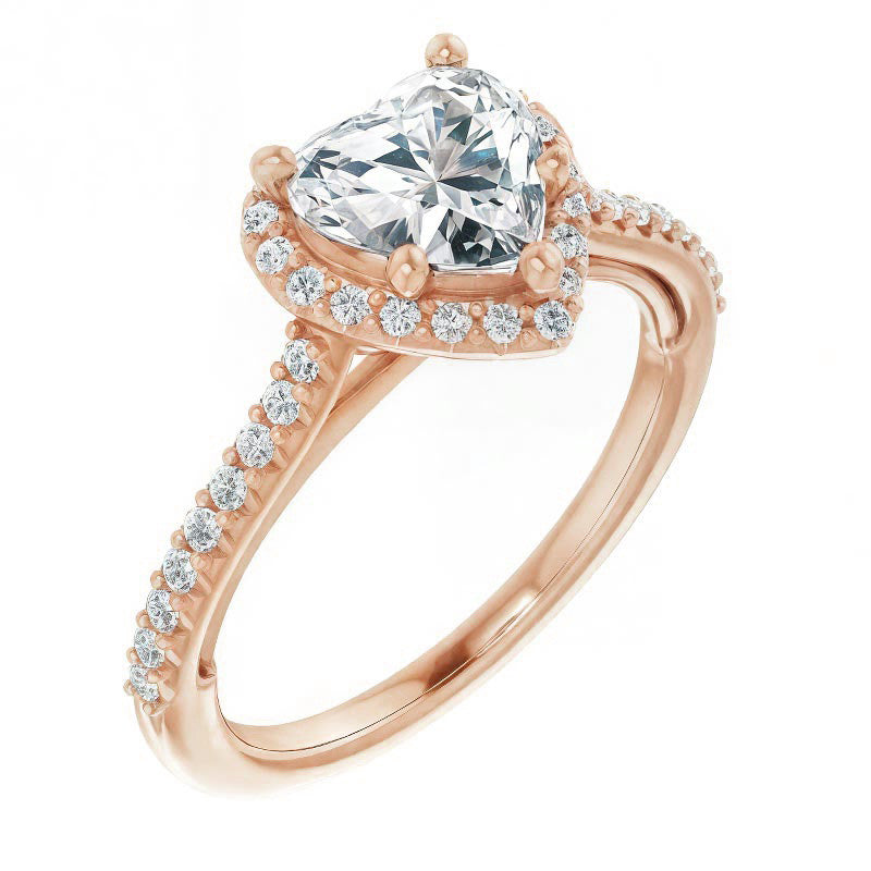 Heart shaped Moissanite Cathedral Halo Engagement Ring with Heart Accent