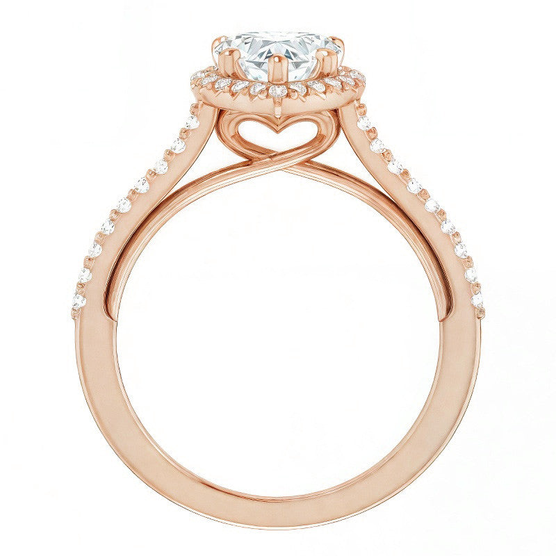 Heart shaped Moissanite Cathedral Halo Engagement Ring with Heart Accent