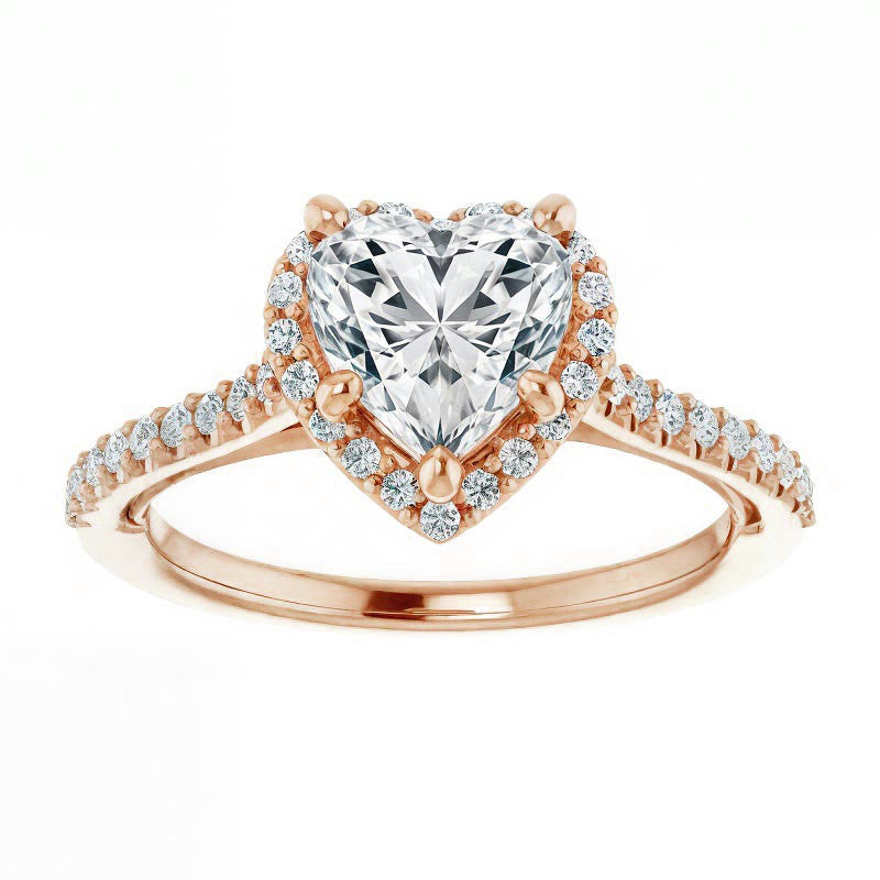 Heart shaped Moissanite Cathedral Halo Engagement Ring with Heart Accent