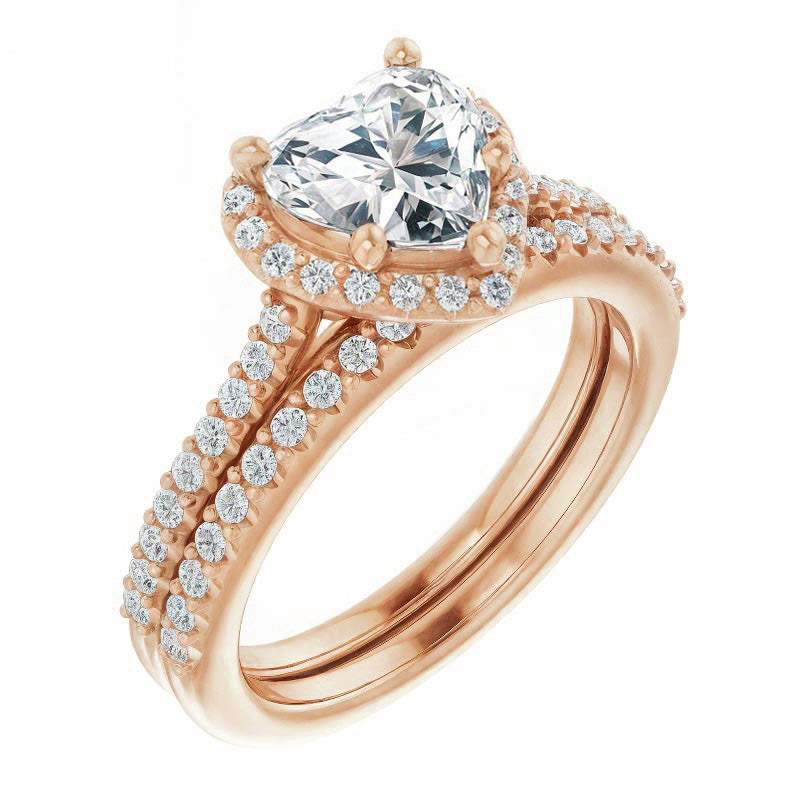 Heart shaped Moissanite Cathedral Halo Engagement Ring with Heart Accent