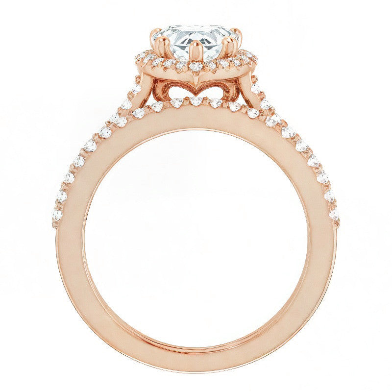 Heart shaped Moissanite Cathedral Halo Engagement Ring with Heart Accent