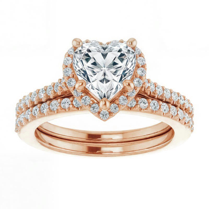 Heart shaped Moissanite Cathedral Halo Engagement Ring with Heart Accent