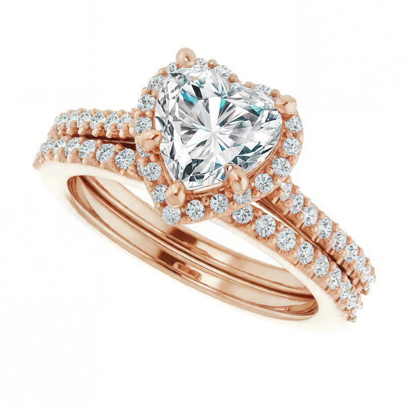 Heart shaped Moissanite Cathedral Halo Engagement Ring with Heart Accent