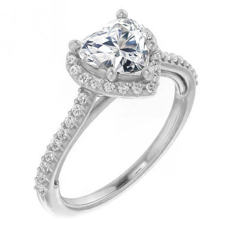 Heart shaped Moissanite Cathedral Halo Engagement Ring with Heart Accent