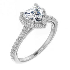 Heart shaped Moissanite Cathedral Halo Engagement Ring with Heart Accent