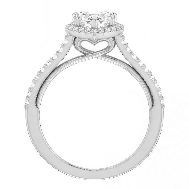 Heart shaped Moissanite Cathedral Halo Engagement Ring with Heart Accent