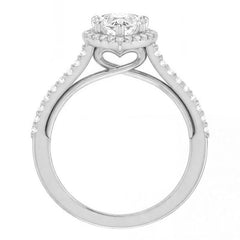 Heart shaped Moissanite Cathedral Halo Engagement Ring with Heart Accent