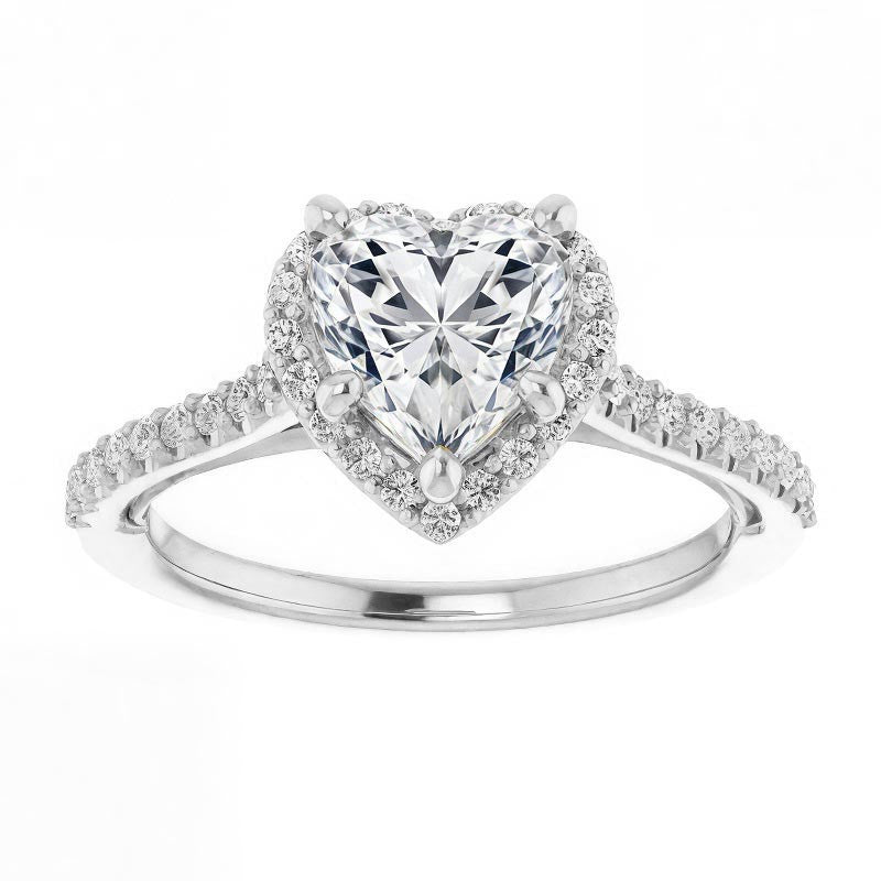 Heart shaped Moissanite Cathedral Halo Engagement Ring with Heart Accent
