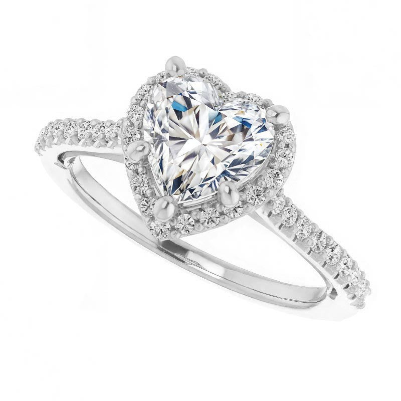 Heart shaped Moissanite Cathedral Halo Engagement Ring with Heart Accent