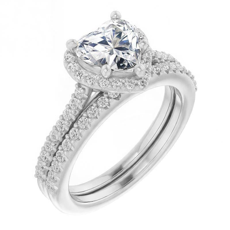 Heart shaped Moissanite Cathedral Halo Engagement Ring with Heart Accent