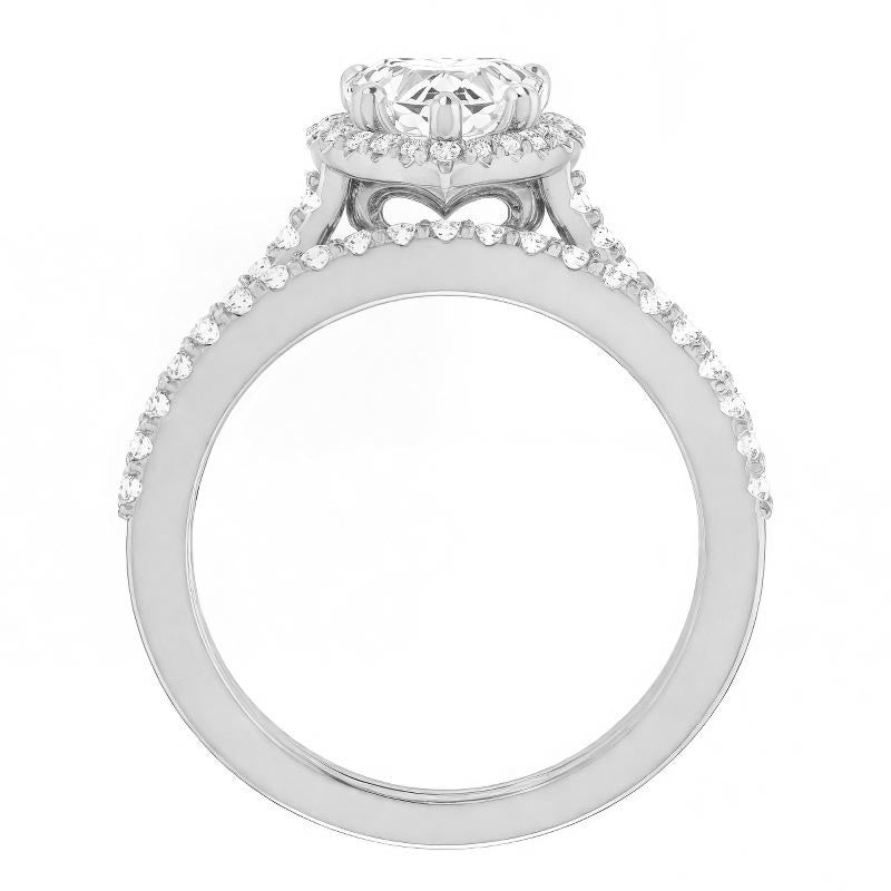 Heart shaped Moissanite Cathedral Halo Engagement Ring with Heart Accent